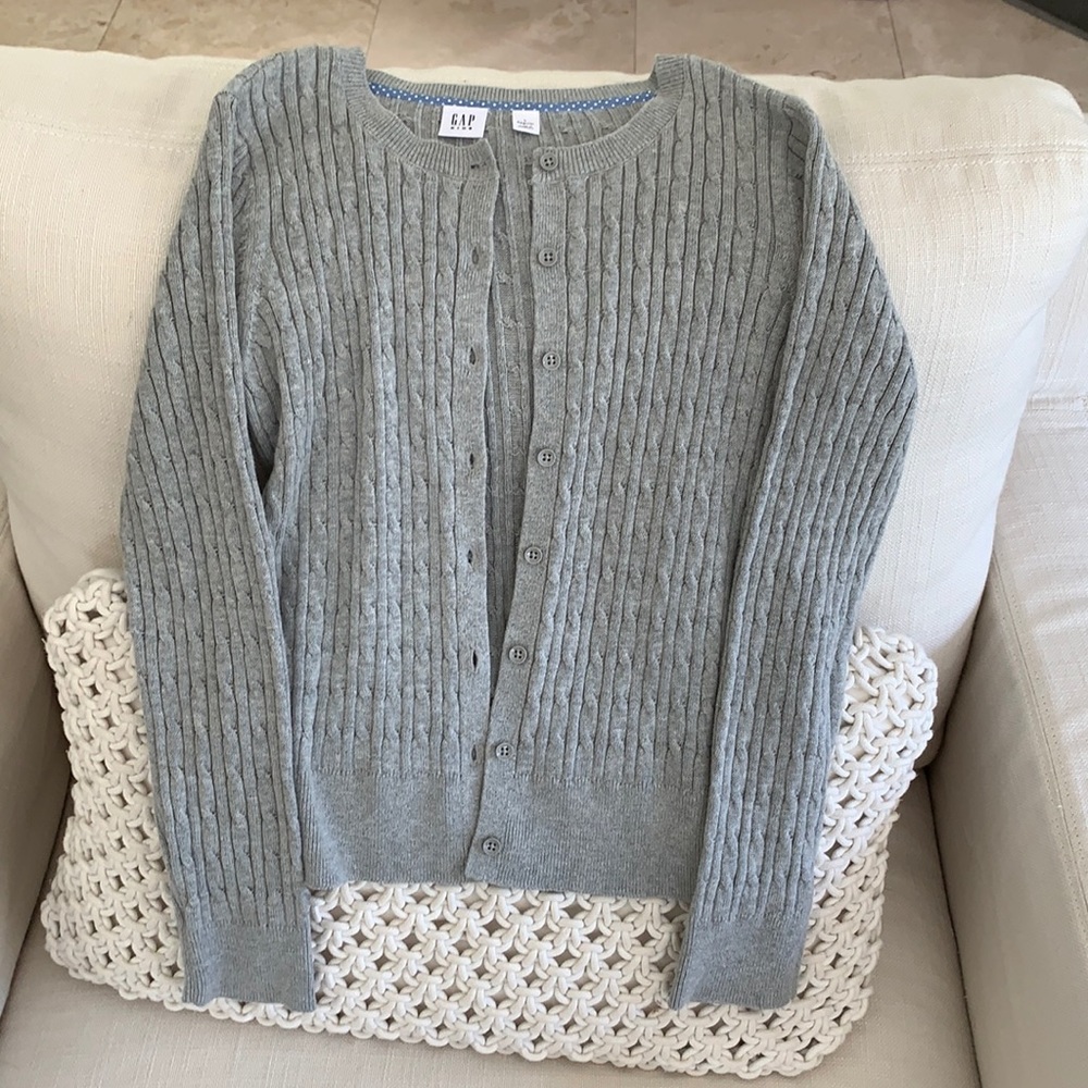 GAP kids, Gray, cable knit, cardigan sweater